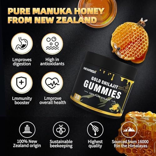 Organic shilajit gummies for men and women with 75% fulvic acid and trace minerals.