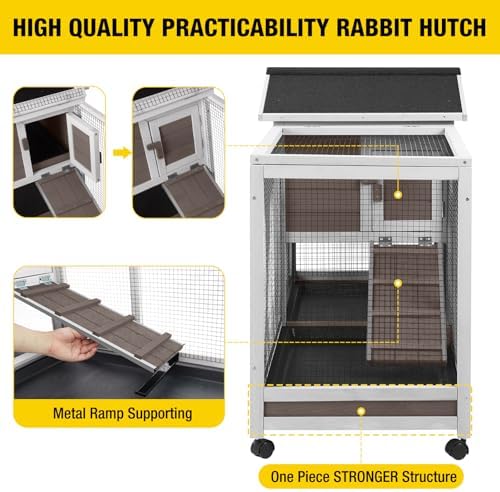 Aivituvin Rabbit Hutch 62" Rabbit Cage Indoor Outdoor Chicken Coop Guinea Pig Cage on Wheels Bunny Cage with 3 Deep No Leakage Pull Out Tray,Waterproof Roof (Brown) - Image 7