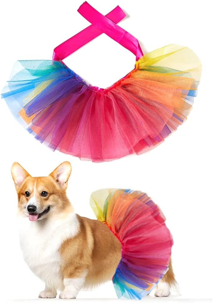 Threetols rainbow pet costume front view stylish puppy dress