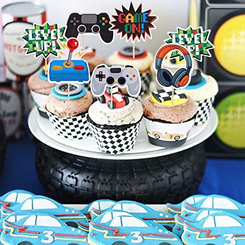 Variety of game controller cupcake toppers for birthday party