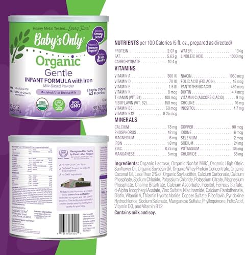 Certified USDA Organic infant formula powder with iron by Baby's Only