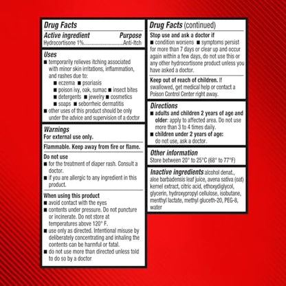 Cortizone 10 anti-itch spray bottle showing 1 percent hydrocortisone active ingredient label.