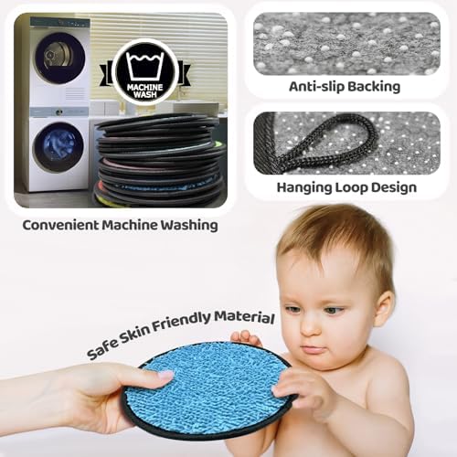 Demonstration of the secure non slip backing and durable hanging loops on the eight point three inch sensory pads.