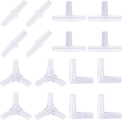 Pawfly aquarium airline tubing connectors forty piece pack front view showcasing various plastic inline valve shapes for fish tanks