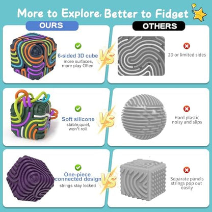 DdLuck BunnyBoo 3D silicone toy close up displaying the six unique textured sides for autism relief.