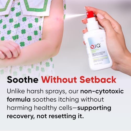 QIQ bug bite and rash relief spray side label view with instructions