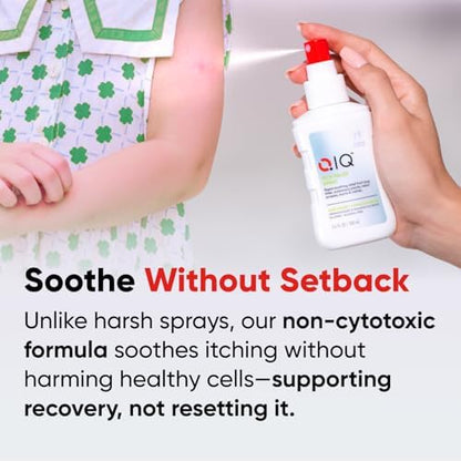 QIQ bug bite and rash relief spray side label view with instructions