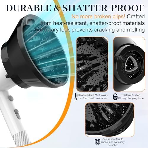 CREDLY universal curly hair diffuser showing the flexible stretchable elastic connector that fits most blow dryers