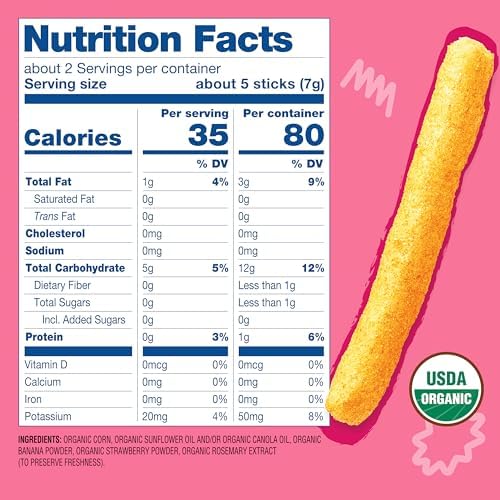 Earth's Best infant dissolvable teething snack pack of five nutritional facts label