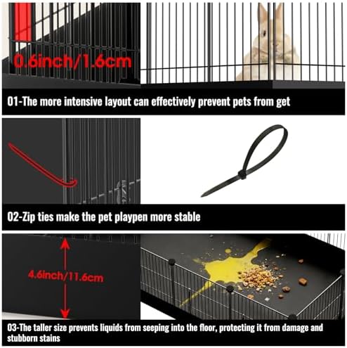 PAWING 12 Panels Small Animal Playpen with Waterproof Mat - Durable Metal Wire Yard Fence for Guinea Pigs, Kittens, Hamsters, Hedgehogs - Indoor & Outdoor Pet Cage - Image 4