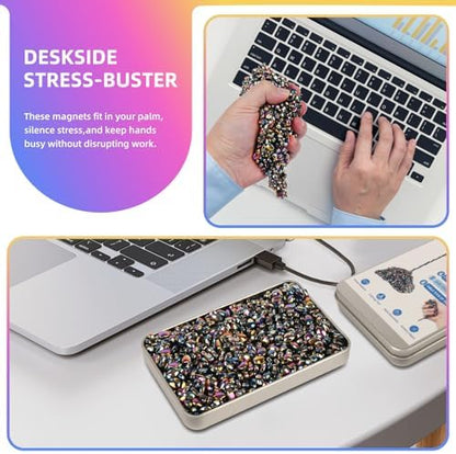 Adult hand using magnetic sensory stones for stress relief