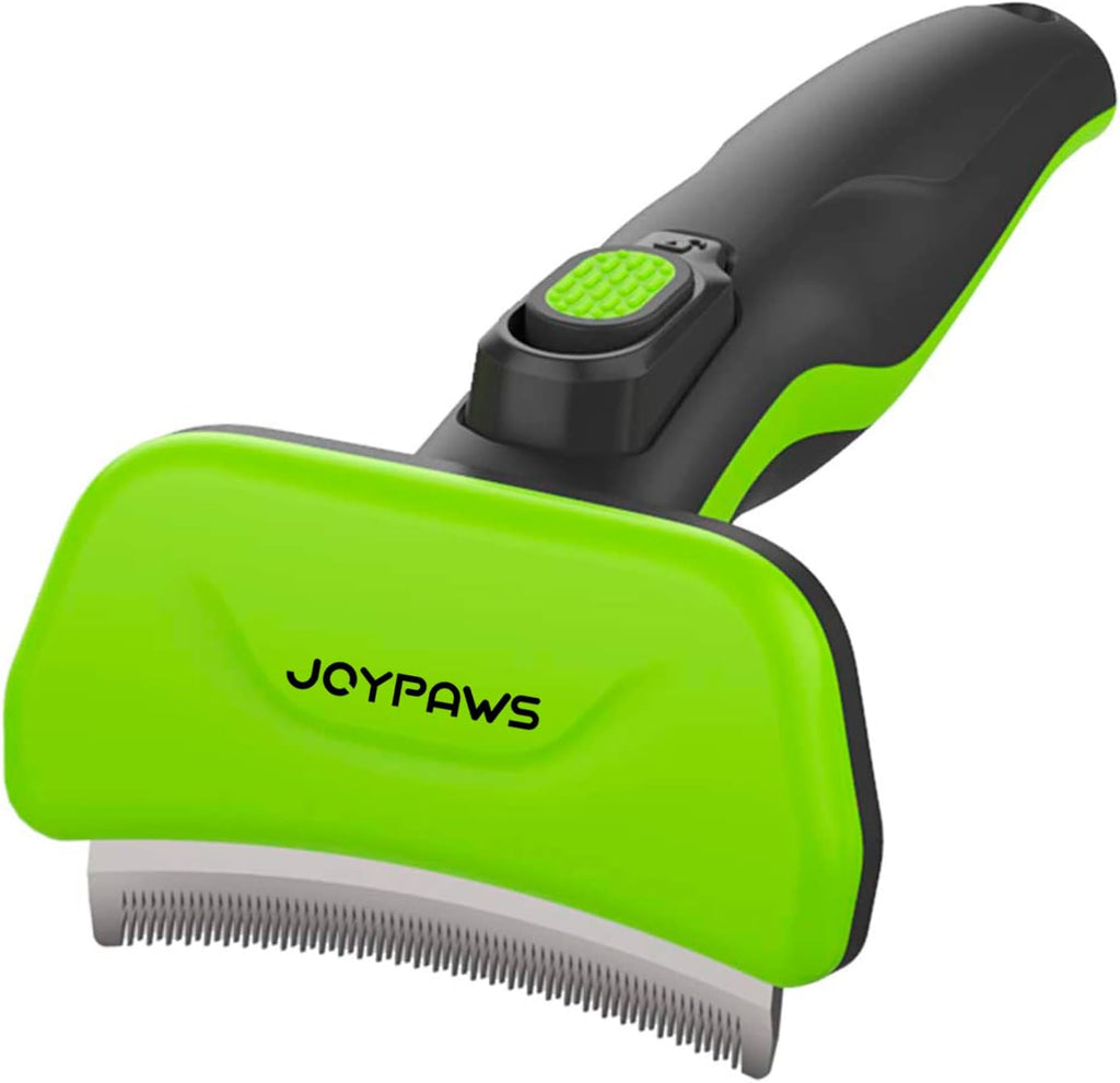 Joypaws pet grooming and deshedding brush front view in bright green