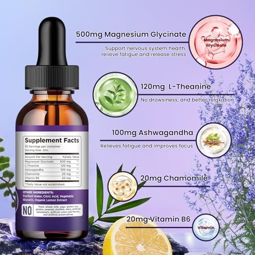 Vegan magnesium glycinate 60 Milliliter supplement bottle with dropper