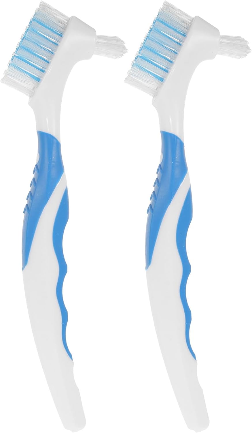 NOLITOY Turtle Shell Cleaning Brush front view showing dual sided sky blue bristles and ergonomic grip handle.