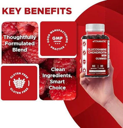 Vitamatic Glucosamine Chondroitin Gummies with MSM & Vitamin E – Joint Support Formula – 60 Pectin-Based Vegan Gummies - Image 6