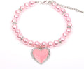 XKSRWE pet pearl necklace collar front view featuring pink rhinestone heart pendant.