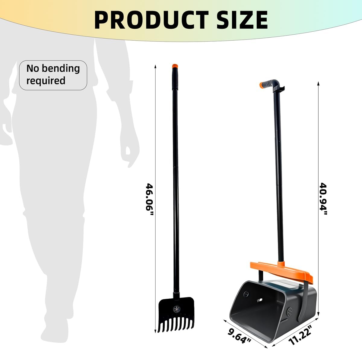 Long handle dog waste picker with orange odor blocking lid being used on green grass.