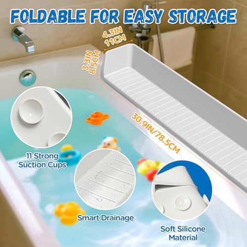 Funny Old Man bathroom water stopper guarding against toddler splashes during baby bath time.