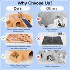 Guinea Pig Wooden Hideout with Built-in Feeder, Screw-Assembled Natural Wood Castle with Absorbent Fleece Mat, Ramp & Accessories, Cozy Safe Hideaway for Small Pets to Rest, Play & Explore - Image 7