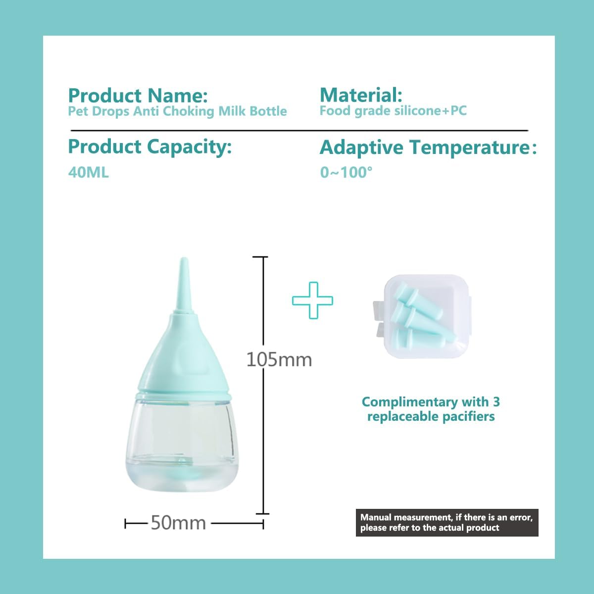 LogFaadCoi newborn pet milk feeding kit with three pieces nipples side profile.