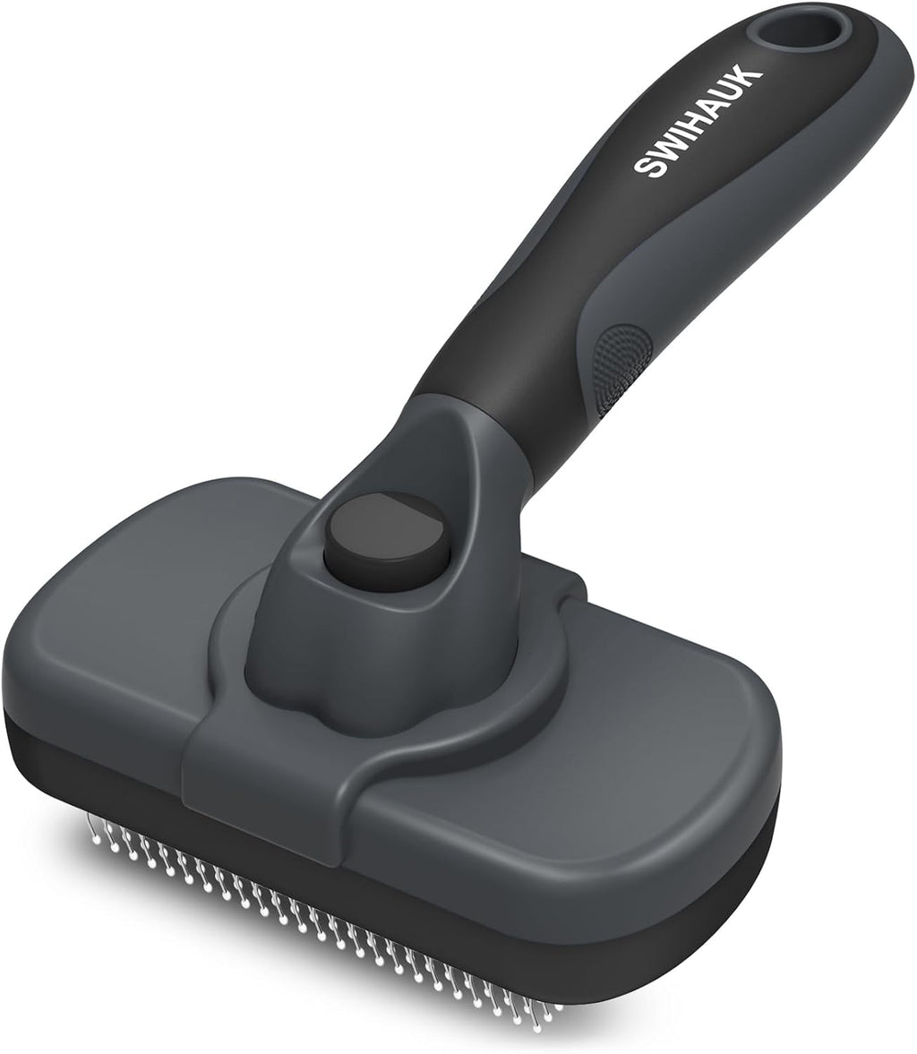 Swihauk professional deshedding rake alternative view on a grooming table.