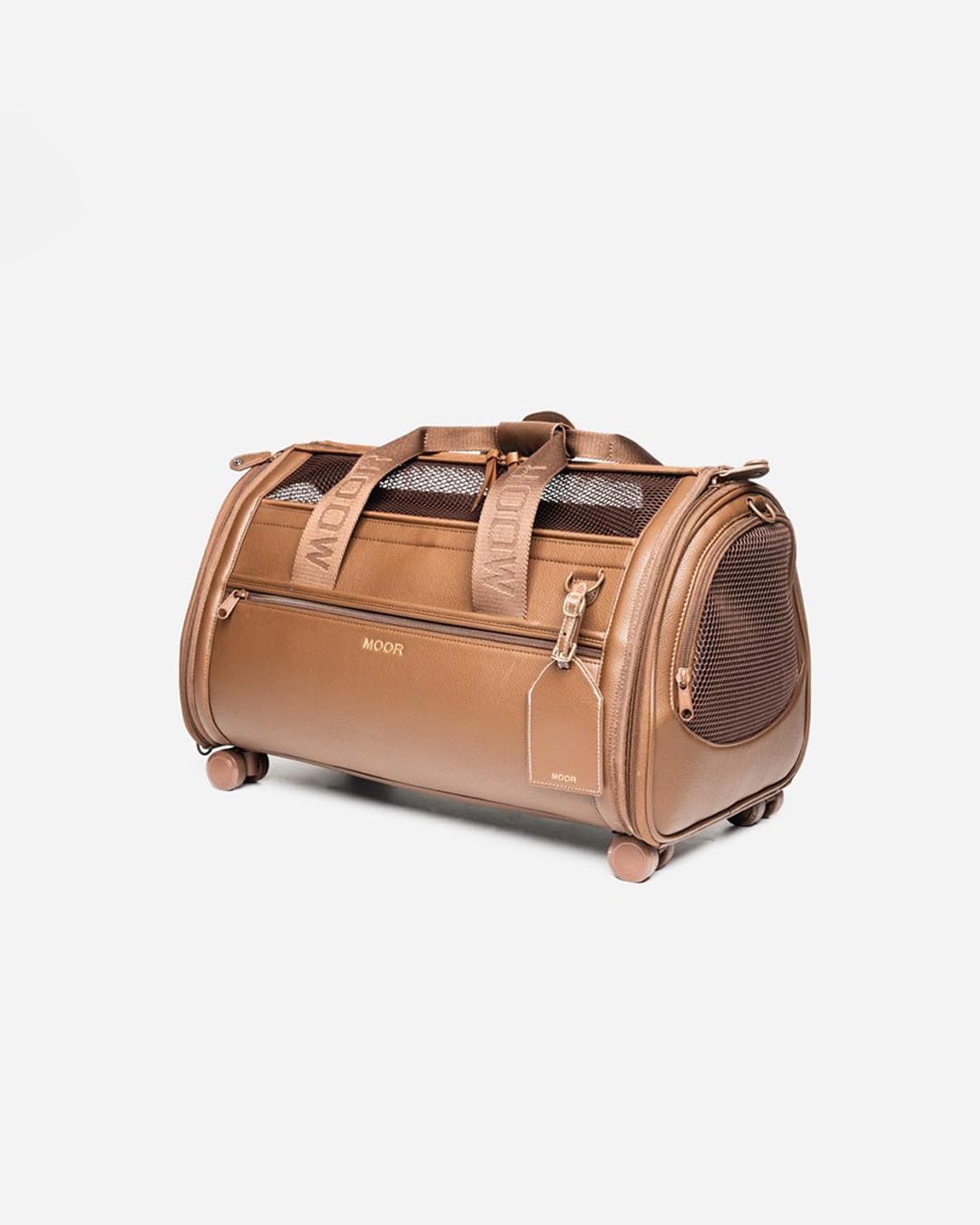 Side profile of Moor Nyc luxury dog and cat carrier