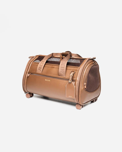 Side profile of Moor Nyc luxury dog and cat carrier