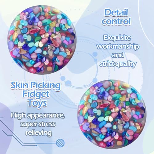 Close up view of sensory pick pocket pad for dermatillomania showing detailed texture of irregular stone fillers