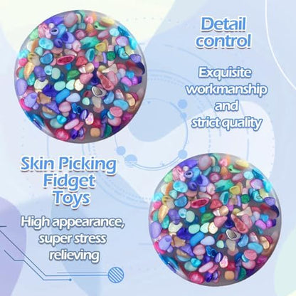 Close up view of sensory pick pocket pad for dermatillomania showing detailed texture of irregular stone fillers
