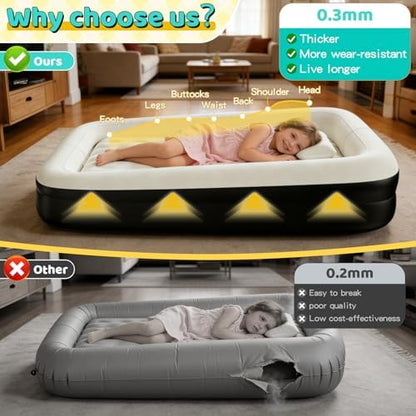 Deeteck portable toddler bed folded compactly inside its black travel carry bag.