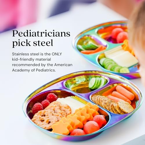Ahimsa non-toxic metal plate for babies showing three compartments