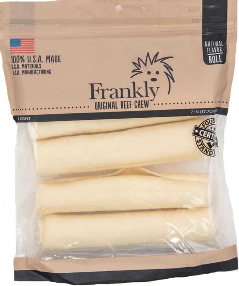 Close up view of the seven to eight inch thick beef collagen dog chew rolls highlighting texture and premium quality.