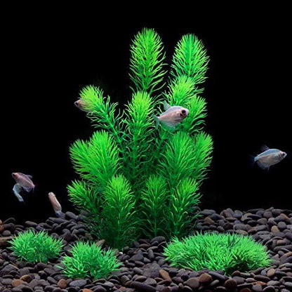 Vibrant green artificial aquatic foliage decoration for aquariums.