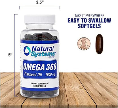 Flaxseed oil 1000 mg softgels by Natural Systems for heart and circulatory health support