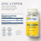 Solaray Zinc Copper Supplement facts label and ingredients