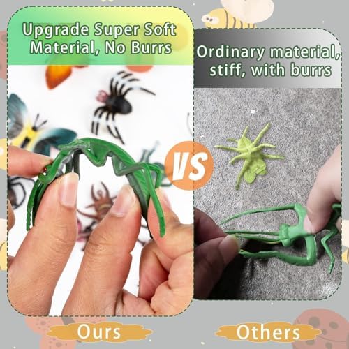 Collection of premium non-toxic plastic insects spread out on a white surface for easy identification.