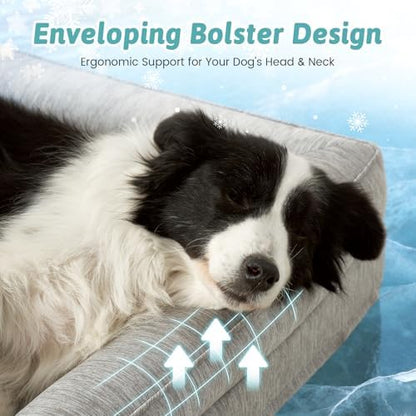 COZY KISS Cooling Dog Bed for Extra Large Dogs, 48"x32" Orthopedic Foam Sofa with Bolster Sides, Q-Max >0.4 Cooling Technology, Cool Pet Bed with Removable Washable Cover, Grey - Image 6