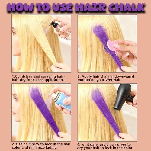 Person using purple hair chalk for Halloween cosplay look