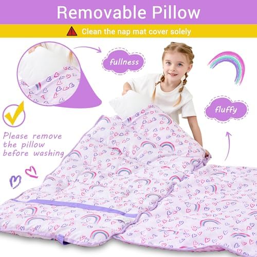 Toddler using the premium imported Lasoftan rainbow nap mat during school rest time