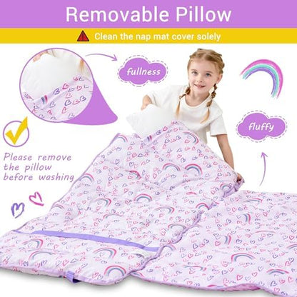 Toddler using the premium imported Lasoftan rainbow nap mat during school rest time