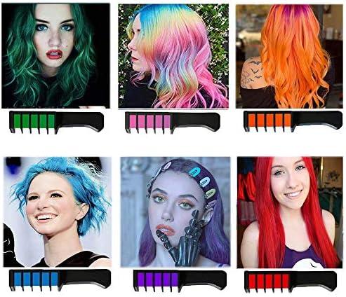 Step by step application guide demonstrating how to brush the washable hair chalk through damp hair