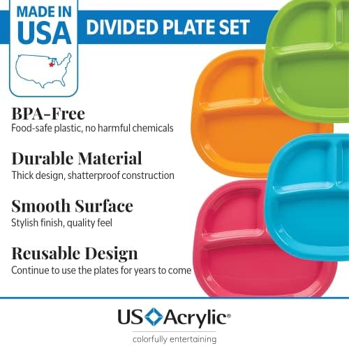 Set of 12 US Acrylic reusable plastic plates in calypso colors