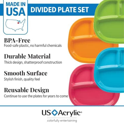 Set of 12 US Acrylic reusable plastic plates in calypso colors