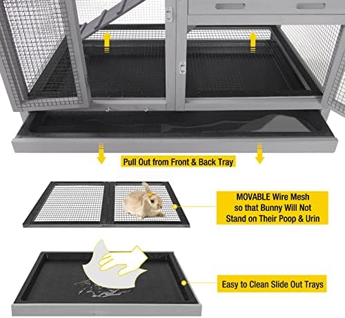 Aivituvin Rabbit Hutch Large Wooden Bunny House Guinea Pig Cages on Wheels, Two Trays, Indoor Outdoor - Image 4