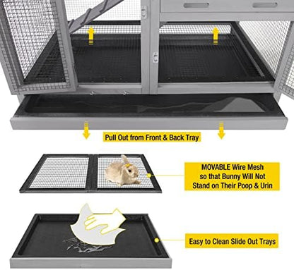 Aivituvin Rabbit Hutch Large Wooden Bunny House Guinea Pig Cages on Wheels, Two Trays, Indoor Outdoor - Image 4