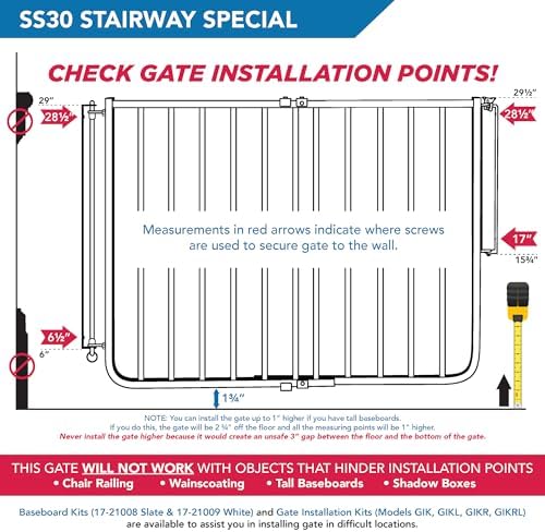 Cardinal Gates aluminum indoor pet gate mounted at an angle against a residential wall stud