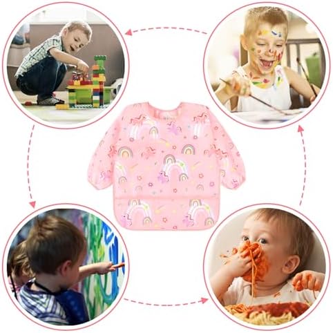 Accmor unisex long sleeve waterproof feeding bibs pack spread out highlighting total outfit protection features.