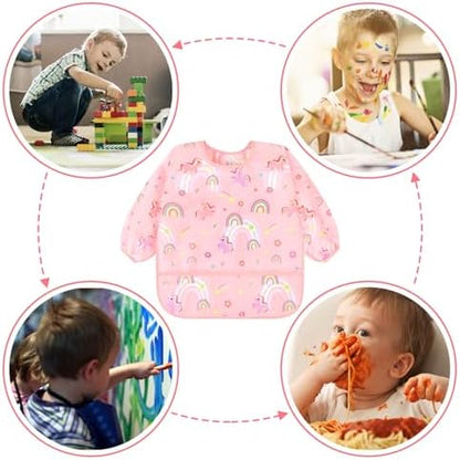 Accmor unisex long sleeve waterproof feeding bibs pack spread out highlighting total outfit protection features.