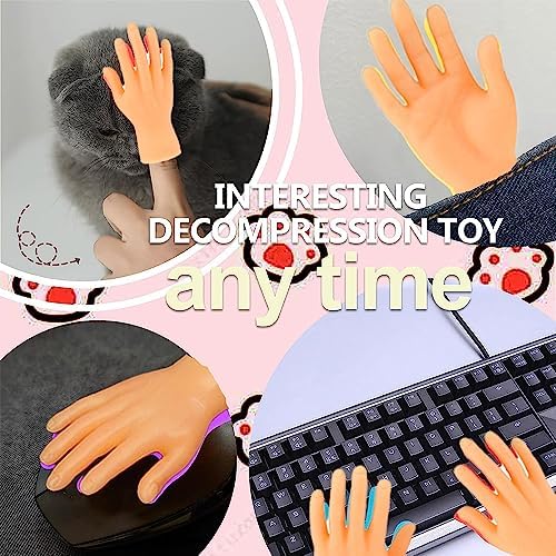 Miniature small hands being worn on human fingers to demonstrate scale and flexibility.
