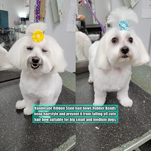 Handmade ribbon flower bows for puppy grooming and styling